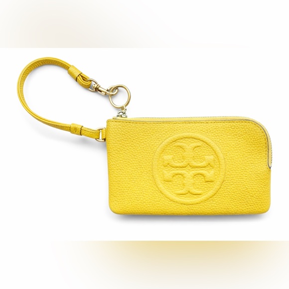 Tory Burch Handbags - Tory Burch Perry Bombe Zip Card Case Golden Sunset Yellow Leather Wristlet